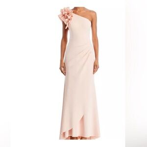 AQUA Elegant Blush Evening Gown One-Shoulder Blush